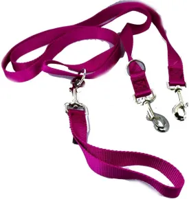 2 Hounds Freedom Multipurpose 1 Inch Euro Pet Leash 4 to 8 Foot or Double Dogs with Detachable Handle Raspberry
