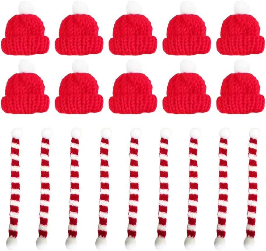 20pcs Mini Christmas Knit Hat Scarf Doll Hat Scarf Dog Costume Wine Bottle Decor