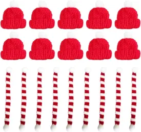 20pcs Mini Christmas Knit Hat Scarf Doll Hat Scarf Dog Costume Wine Bottle Decor