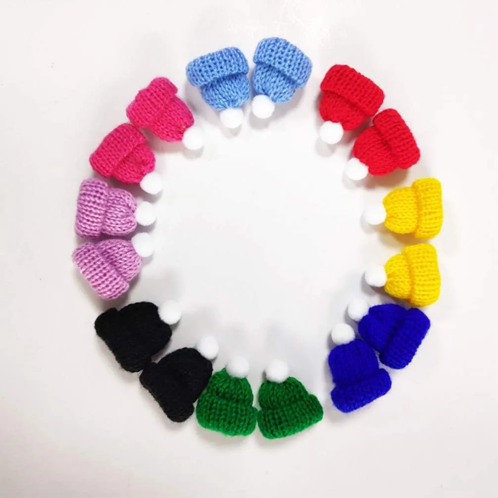20pcs Mini Christmas Knit Hat Scarf Doll Hat Scarf Dog Costume Wine Bottle Decor