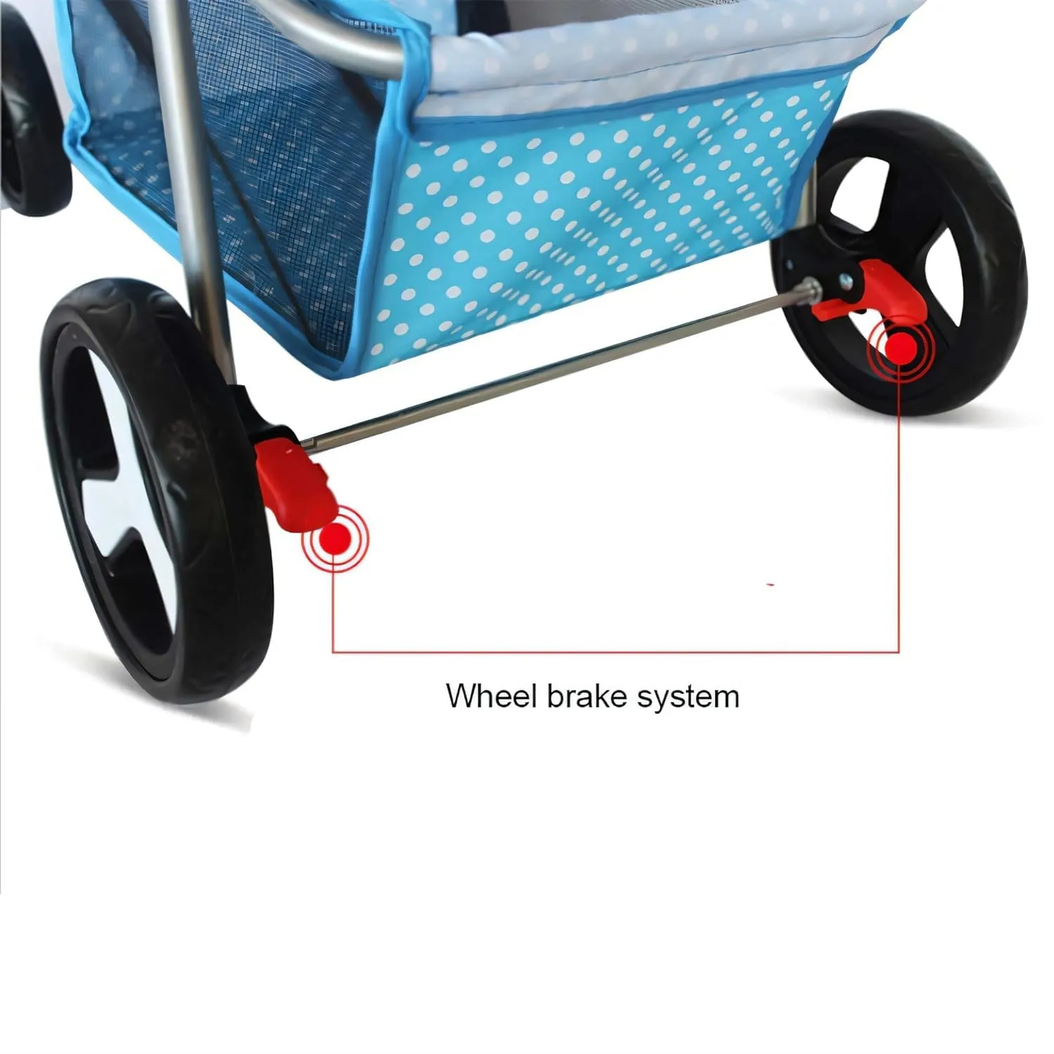 4 Wheel Pet Stroller for Cat, Dog and More, Foldable Carrier Strolling Cart, Folding Cat Jogger Stroller with Storage Basket & Breathable Mesh, Blue White Dots