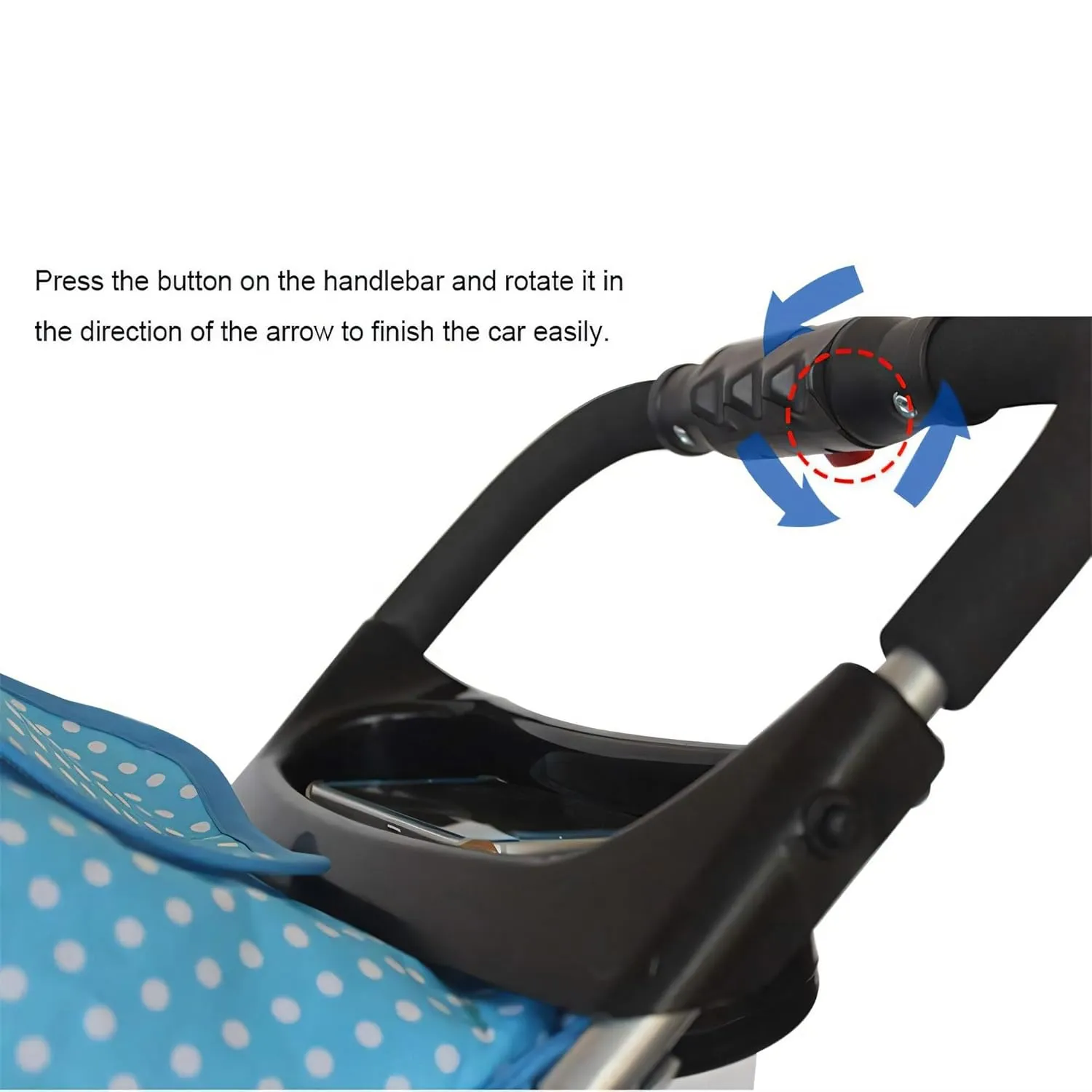 4 Wheel Pet Stroller for Cat, Dog and More, Foldable Carrier Strolling Cart, Folding Cat Jogger Stroller with Storage Basket & Breathable Mesh, Blue White Dots