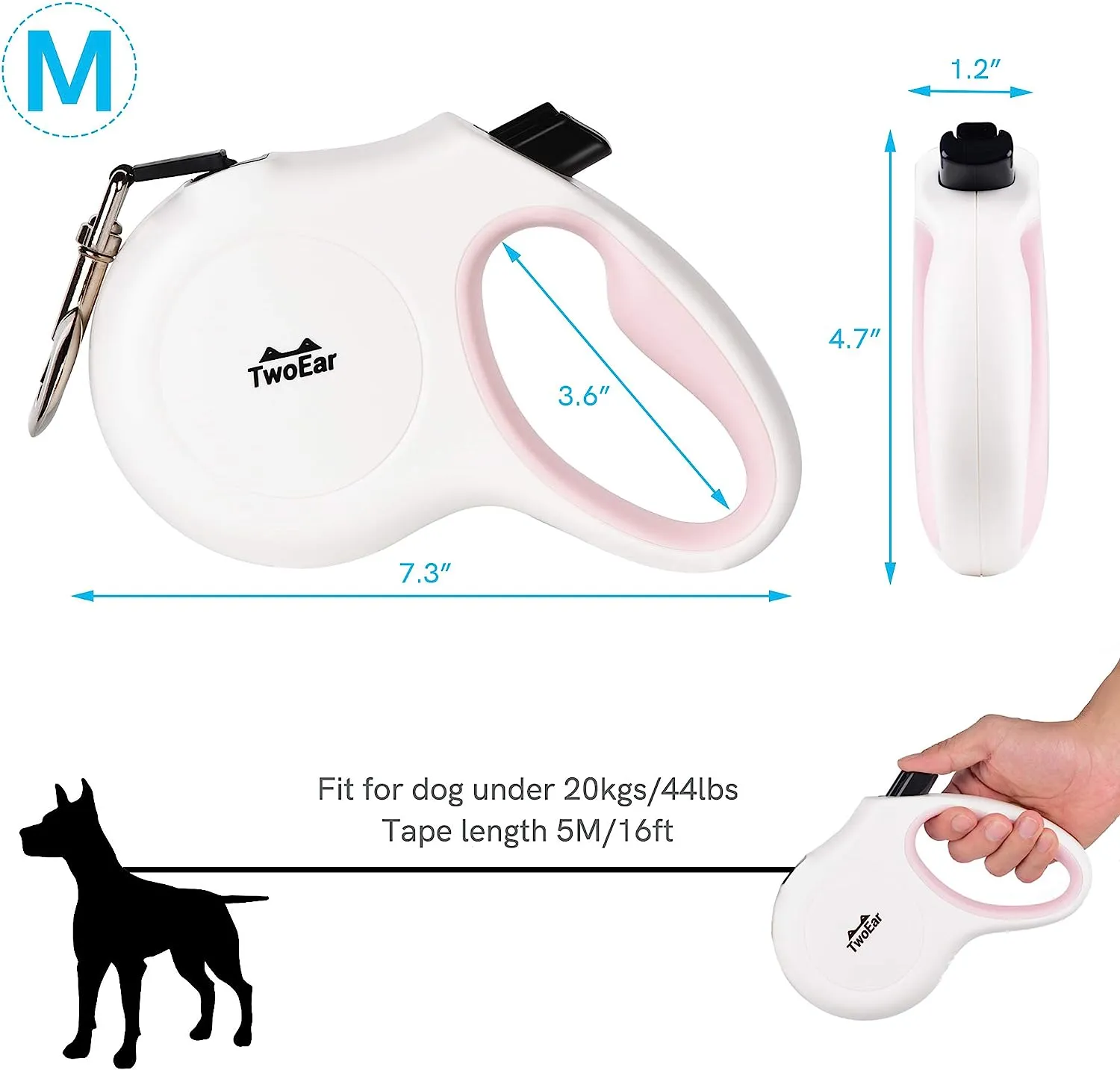 5M Retractable Dog Lead Set Walking Leash for Small Dogs with Dispenser and 60 Poop Bags