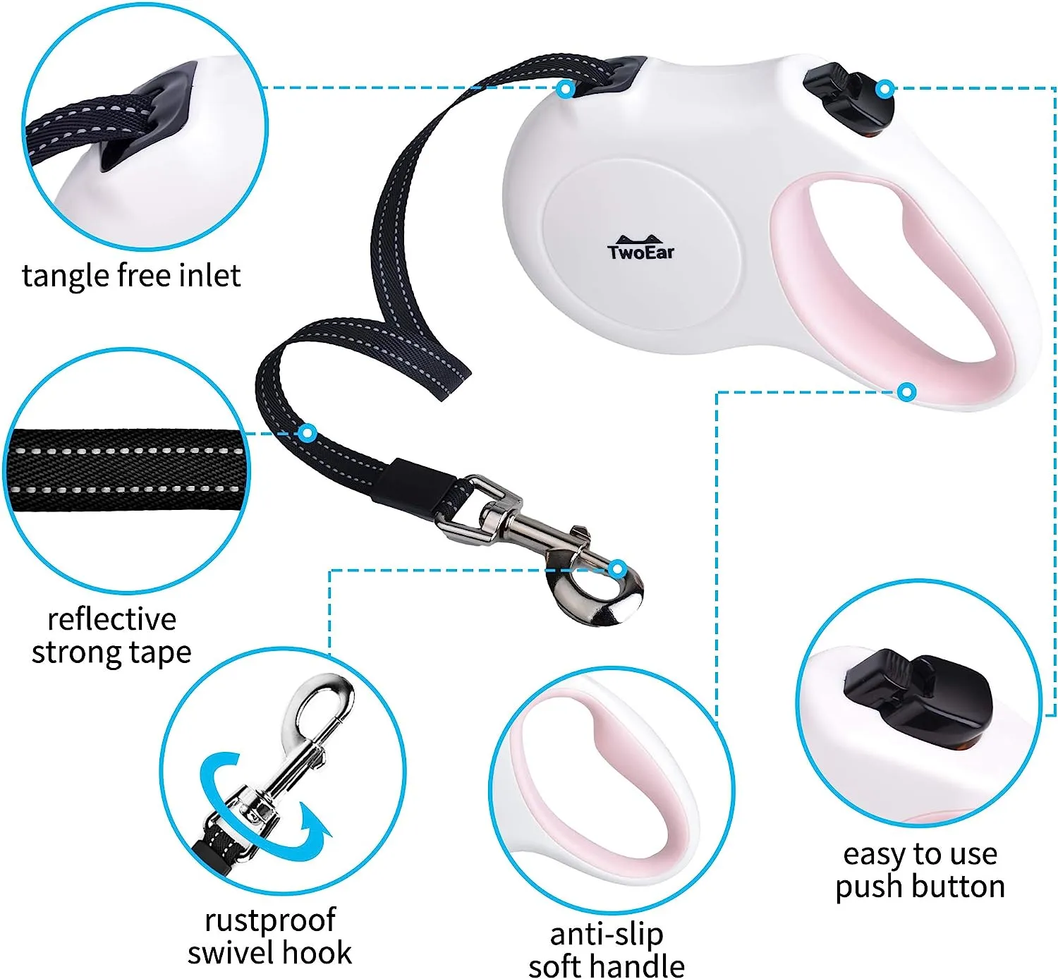 5M Retractable Dog Lead Set Walking Leash for Small Dogs with Dispenser and 60 Poop Bags