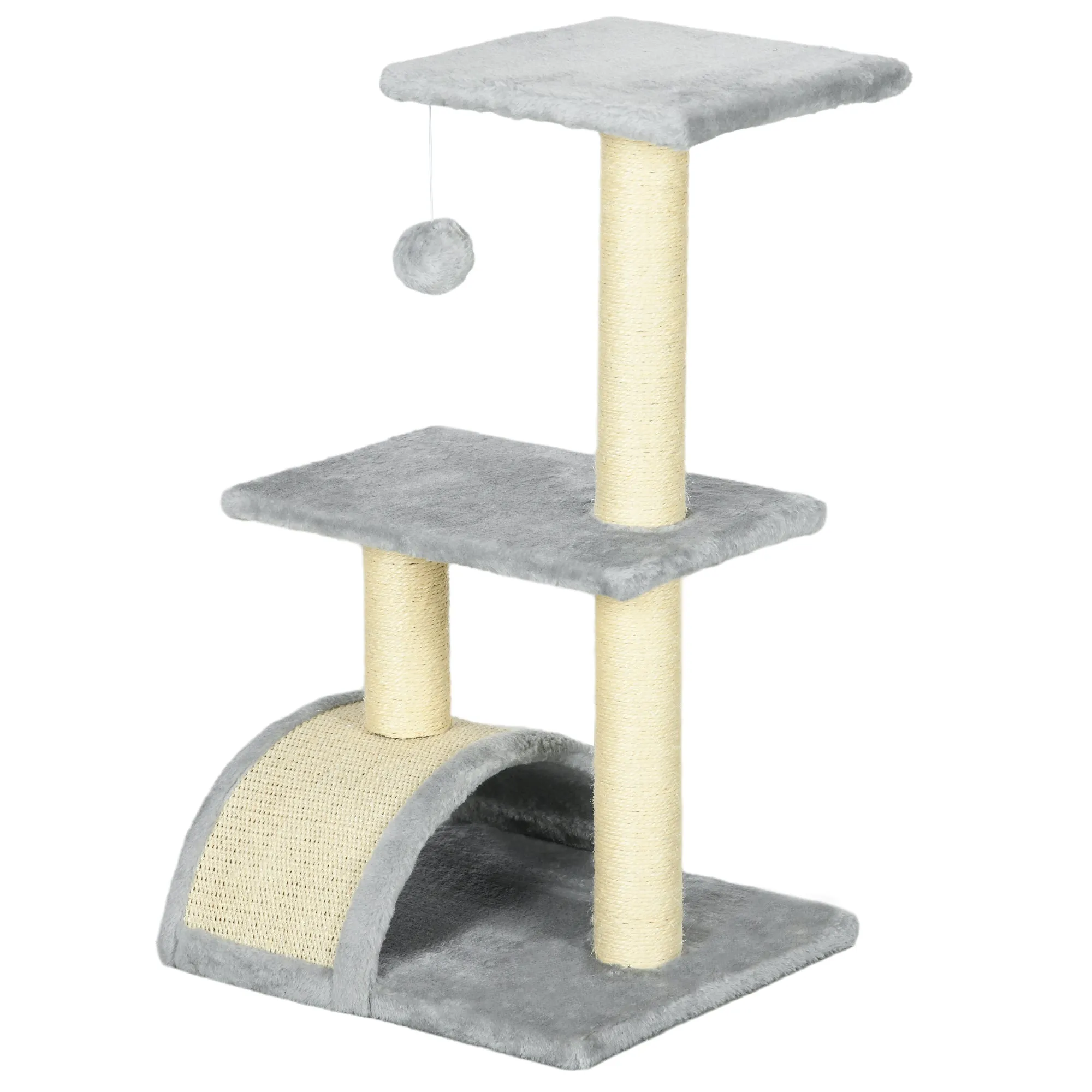 72cm Cat Tree Tower for Indoor Cats Multi-level Climbing Activity Centre with Sisal Scratching Post Pad Hanging Ball Toy Light Grey