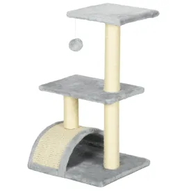 72cm Cat Tree Tower for Indoor Cats Multi-level Climbing Activity Centre with Sisal Scratching Post Pad Hanging Ball Toy Light Grey