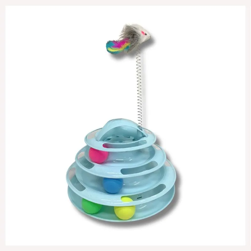 A a Pets' 3-Layer Tower Toy for Cat with 4 Balls and Free Mouse Stick