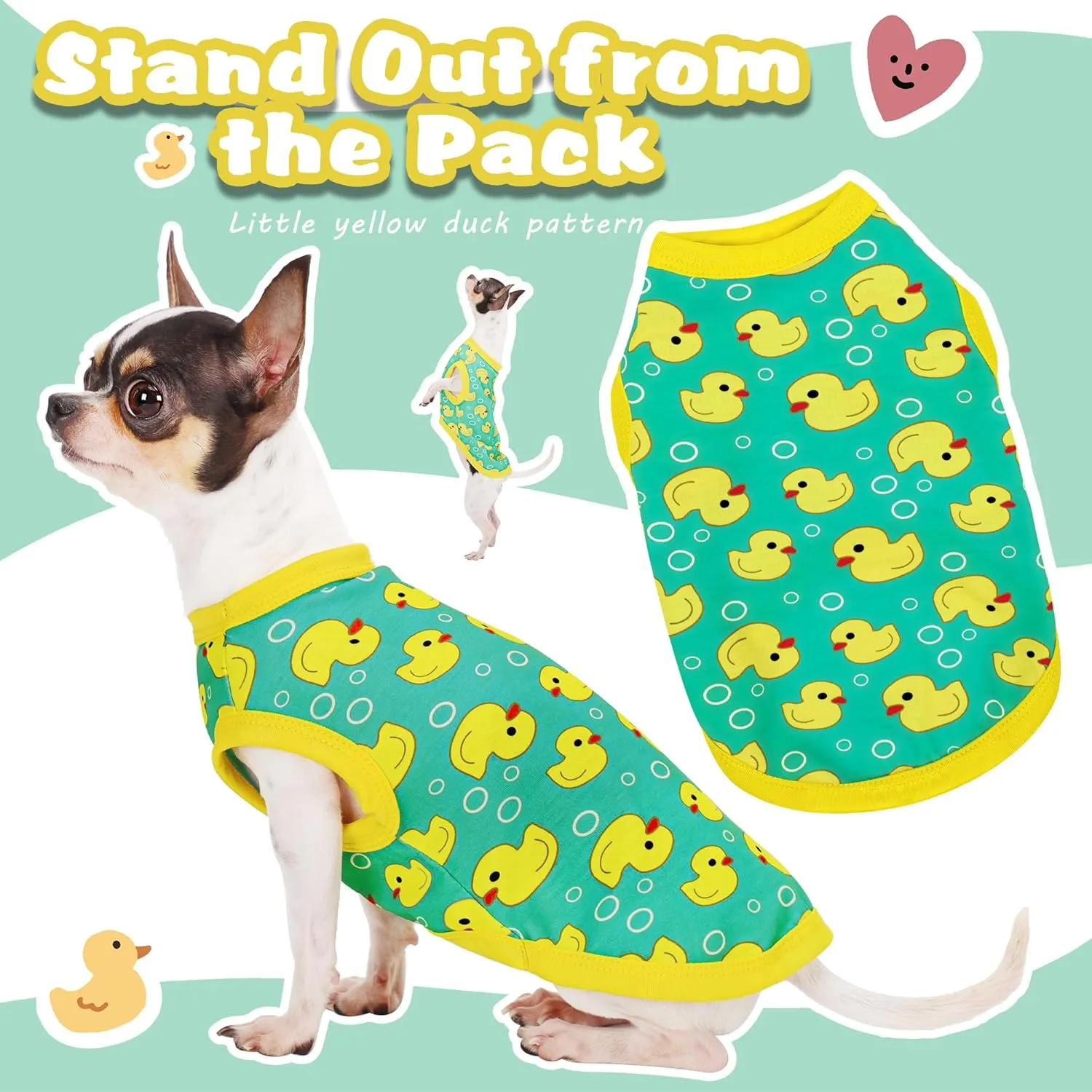 Adorable Yellow Duck Dog Shirt: Lightweight Polyester Cartoon Puppy Vest, Small Medium & Large Dog T-Shirt, Summer Pet Clothes, Cute Dog Apparel, Breathable Dog Tank Top Blue L
