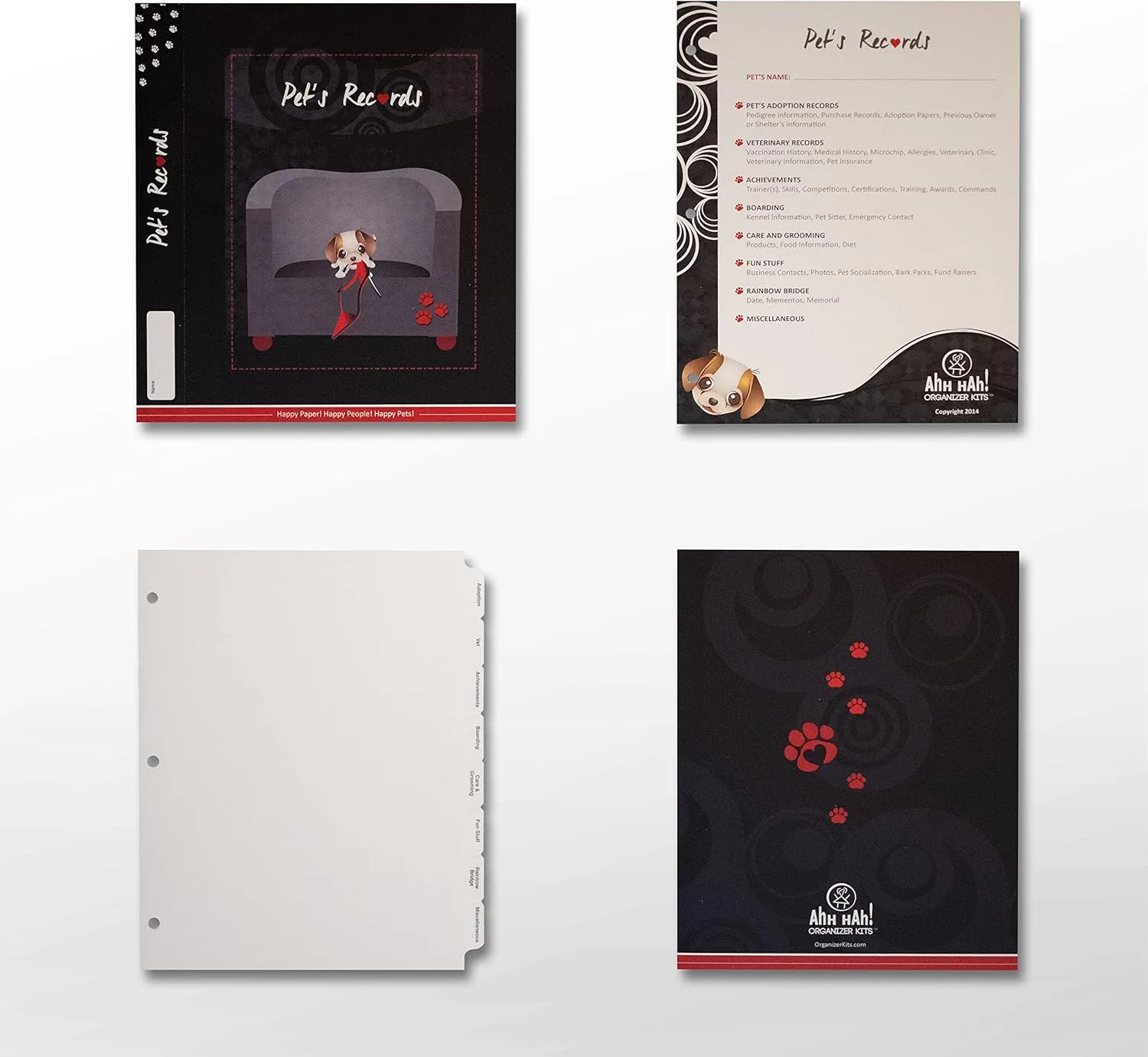 Ahh Hah! Organzier Kit for Pet Records - Eight Professionally Printed Index Tabs Plus. for USE in a Three-Ring Binder