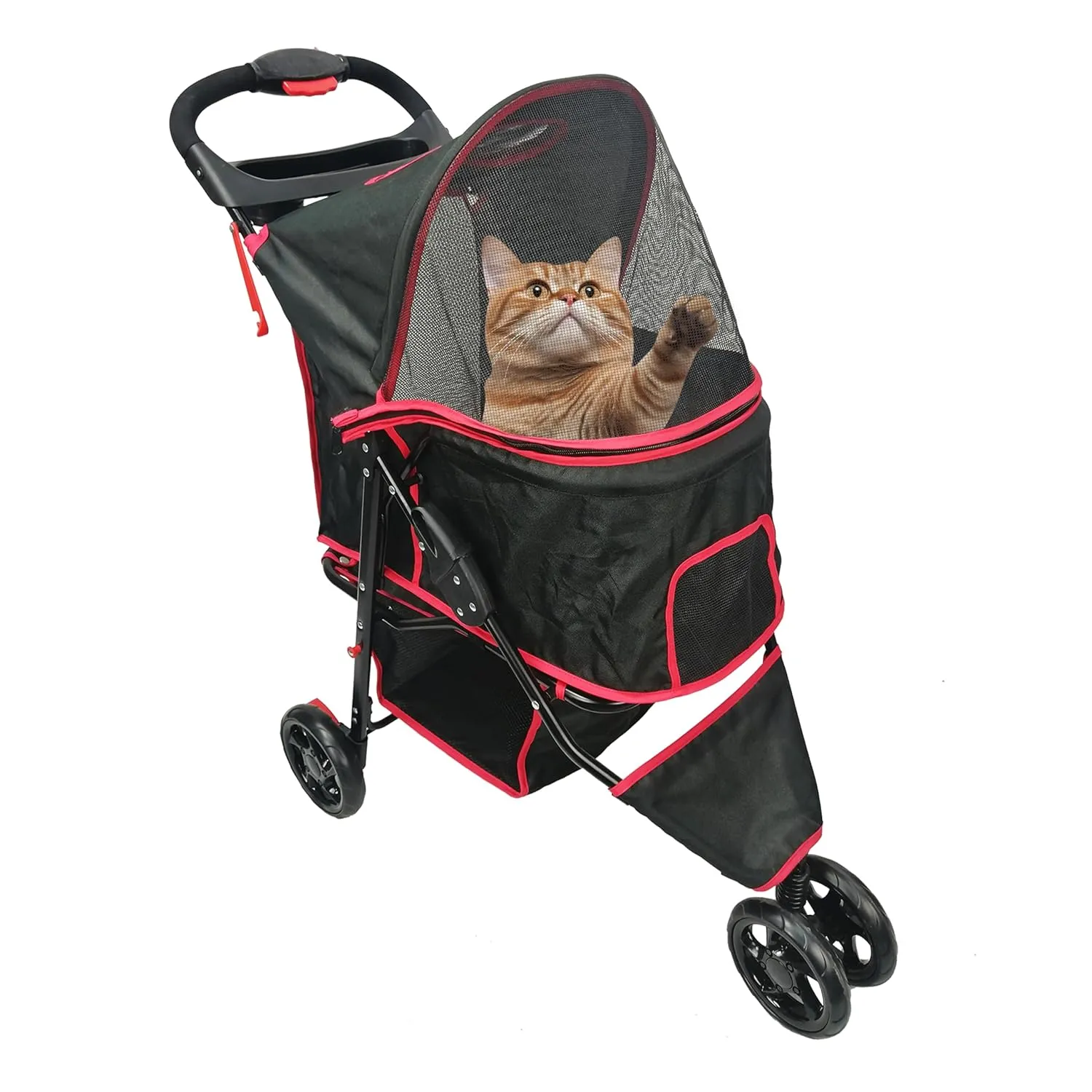AmorosO Pet Stroller for Convenience and Mobility | Effortless Cat and Dog Pet Carrier | Storage Compartment & Foldable for Easy Walking and Transport | Indoor and Outdoor Uses | Black Pet Carrier