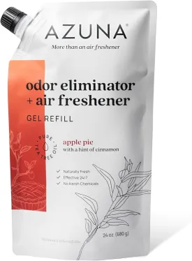 Azuna Air Freshener and Odor Eliminator for Strong Odor Gel 24oz Refill Pouch with Tea Tree Oil | Plant-Based & Long Lasting | Pet, Smoke, Home and Bathroom | Apple Pie Scent | Lasts 6090 Days