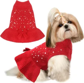 BAEJMJK Dog Sweater Dress with Leash Hole for Small Medium Dogs Warm Turtleneck Girl Dog Pullover Knitwear Cute Pet Puppy Cat Knitted Clothes for Yorkie Shih Tzu MalteseRed,Large