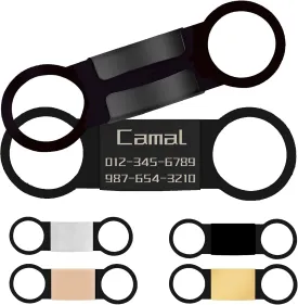 CAMAL Personalized Dog Tags and Cat Tags Custom Engraved Jingle Free Stainless Steel Slide-On Pet ID Tag for Dog and Cat Collars, 2 Pack (Large, Black)