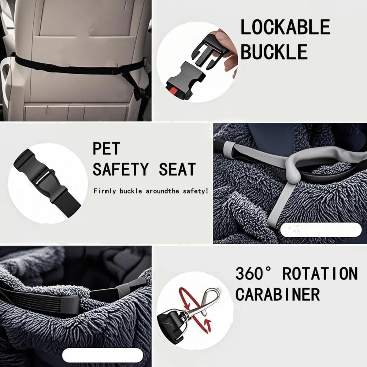 Car Seat Dog, Fluffy Safety Cars Seat for Large Small Dogs,Removable and Easy to Clean,Pets Bed for Travel with Thick Cushion for All Cars