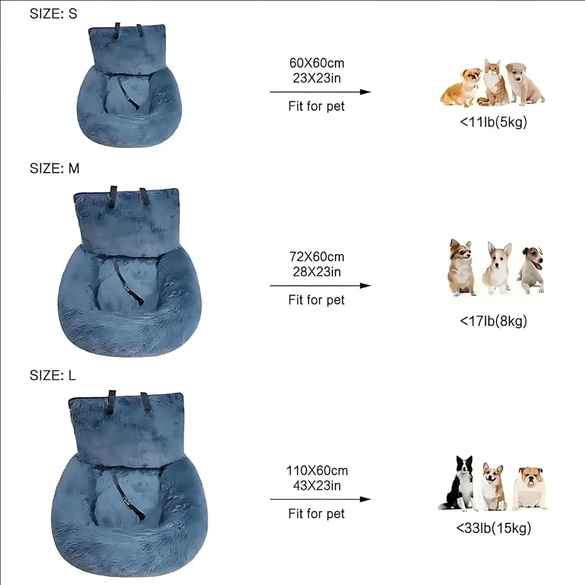 Car Seat Dog, Fluffy Safety Cars Seat for Large Small Dogs,Removable and Easy to Clean,Pets Bed for Travel with Thick Cushion for All Cars