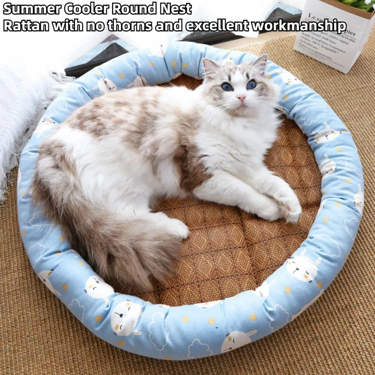 Cat Bed for Indoor Cats, Dog Pet Cooling Mat Cushion Pad Bed Summer Cool Down Comfortable Soft for Pets Small Dogs Kitten Kitty Puppy (Blue,Large)