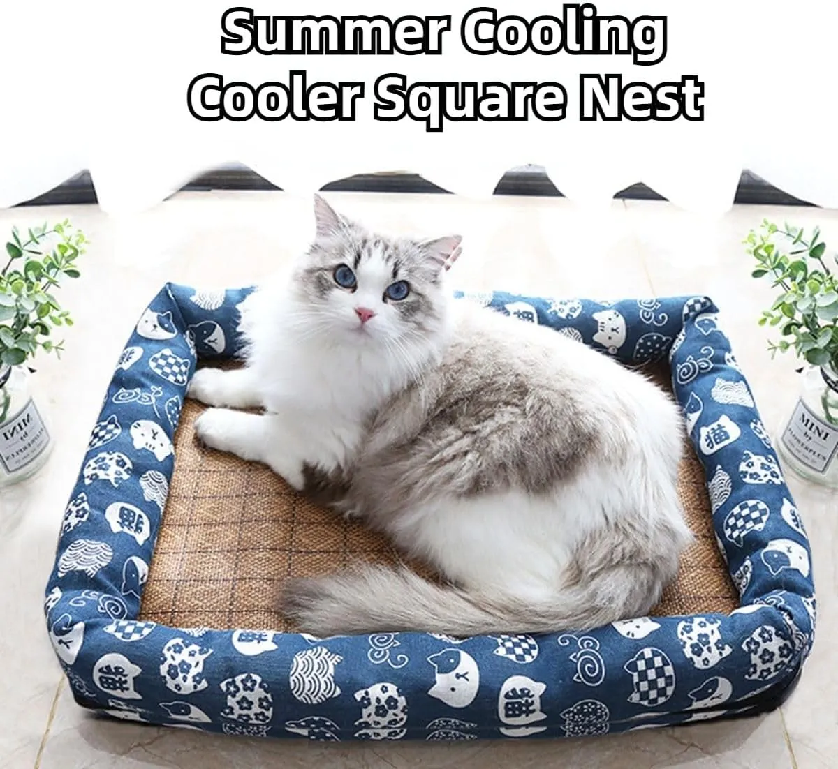 Cat Bed for Indoor Cats, Sleeping Mats Dog Kennel Indoor Puppy Cat Summer Pad Dog Bed Indoor Dog Cooling Mat Small Cat Dog Bed Comfortable Pet Nest (Navy,Small)