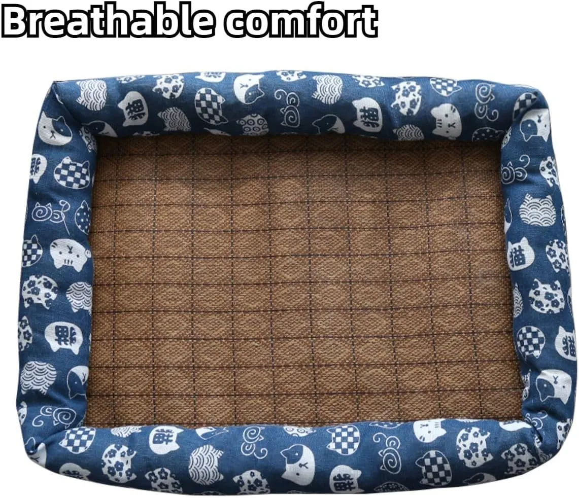 Cat Bed for Indoor Cats, Sleeping Mats Dog Kennel Indoor Puppy Cat Summer Pad Dog Bed Indoor Dog Cooling Mat Small Cat Dog Bed Comfortable Pet Nest (Navy,Small)