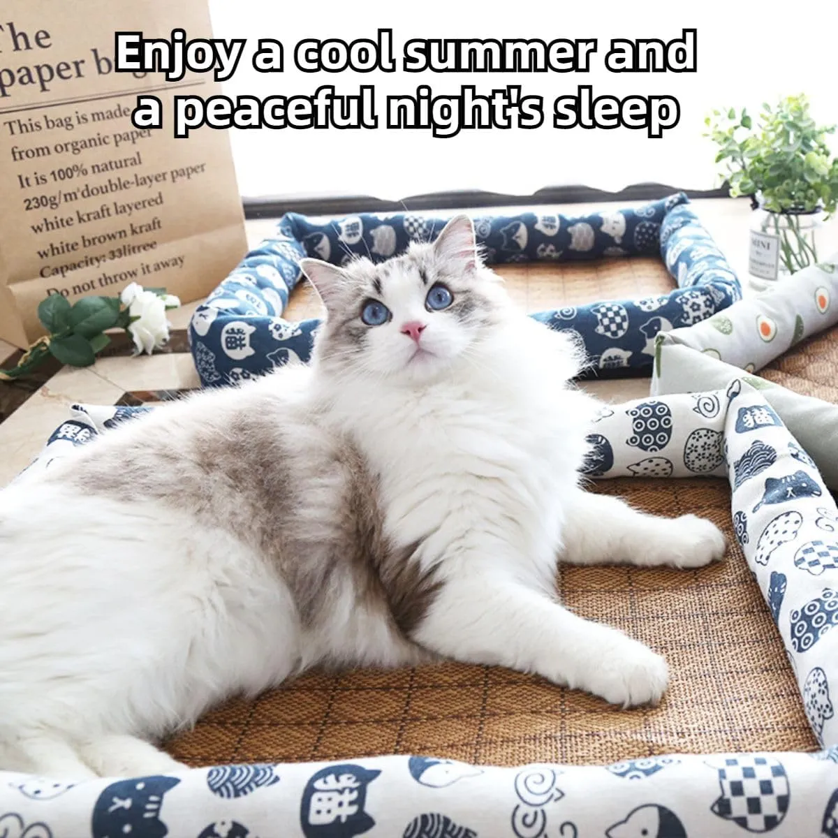 Cat Bed for Indoor Cats, Sleeping Mats Dog Kennel Indoor Puppy Cat Summer Pad Dog Bed Indoor Dog Cooling Mat Small Cat Dog Bed Comfortable Pet Nest (Navy,Small)