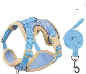 Cat Harness and Leash Set for Walking  Escape-Proof Reflective Vest for Cats and Small Dogs, Adjustable Soft Air Mesh with Pressure-Reducing Design, 4.92ft, S, Brown & Blue