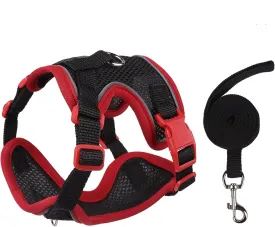 Cat Harness and Leash Set for Walking  Escape-Proof Reflective Vest for Cats and Small Dogs, Adjustable Soft Air Mesh with Pressure-Reducing Design, 4.92ft, S, Red & Black