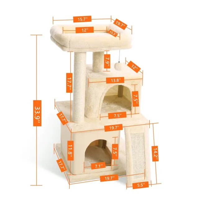 Cat Tree Cat Tower with Scratching Posts and Plush Condo Cat Furniture for Small Spaces Multi-Level Stand House Activity Tower