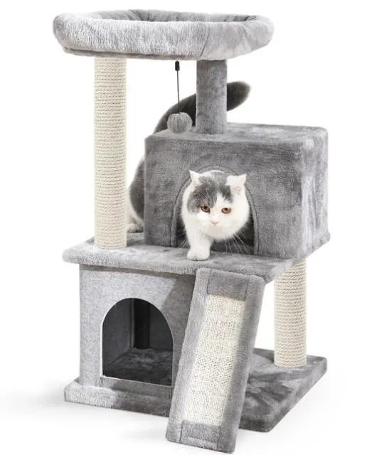 Cat Tree Cat Tower with Scratching Posts and Plush Condo Cat Furniture for Small Spaces Multi-Level Stand House Activity Tower