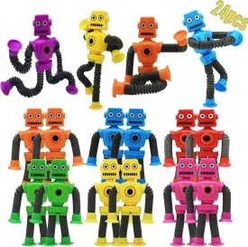 Changing Shape Robot Toy, Suction Cup Toys,Autism Sensory TelescopicPop Tubes Fidget Toys,Parties Birthdays, Easter, Valentine's Day TravelParty Game. (Multicolor 24pcs)
