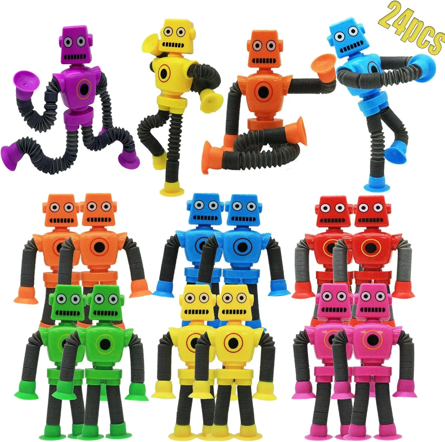 Changing Shape Robot Toy, Suction Cup Toys,Autism Sensory TelescopicPop Tubes Fidget Toys,Parties Birthdays, Easter, Valentine's Day TravelParty Game. (Multicolor 24pcs)