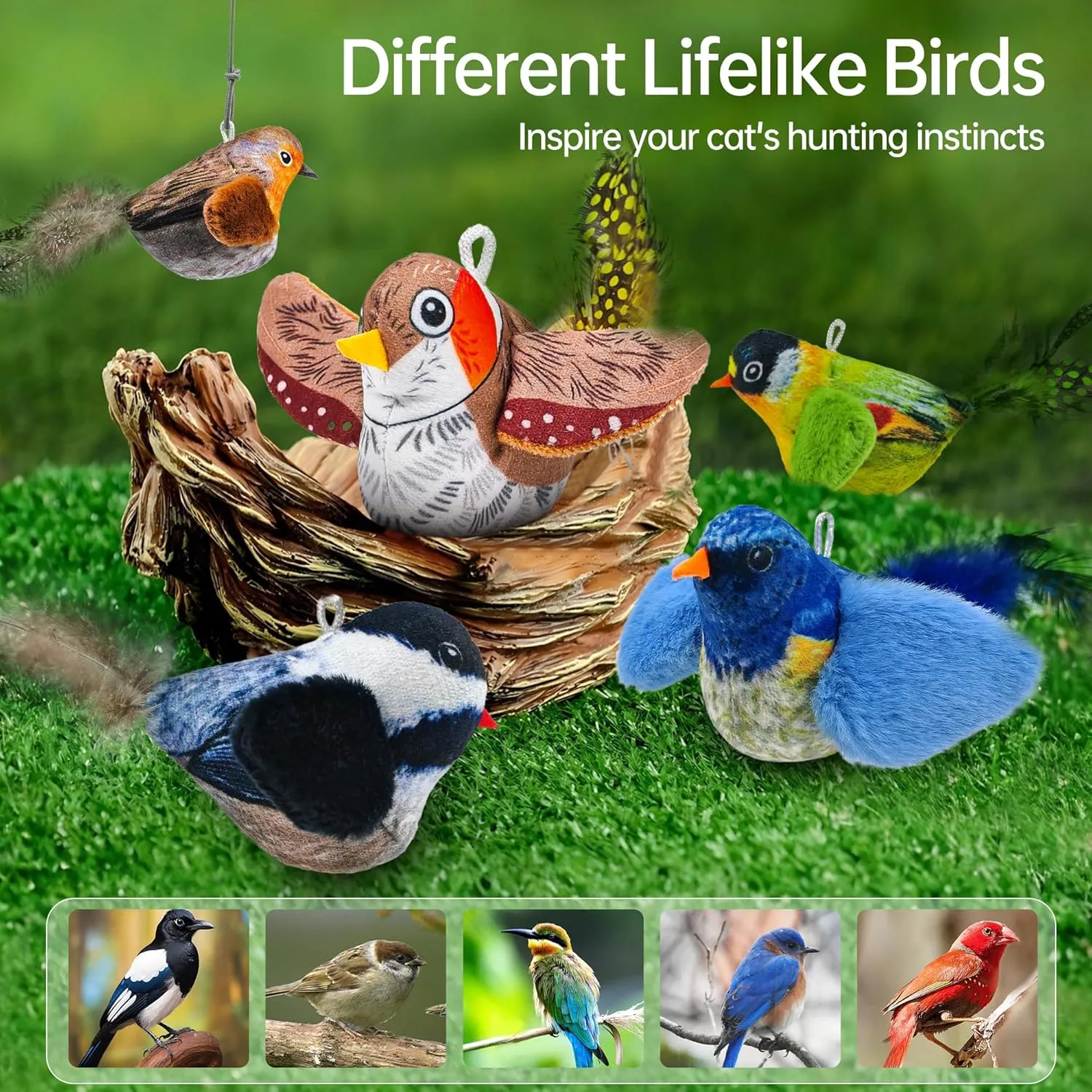 Chirping Bird Cat Toys Hanging Cat Feather Toy - Catnip Interactive Cat Toys for Indoor Cats - Automatic Cat Toy for Cat Exercise & Kicker to Self Play (Blue New)