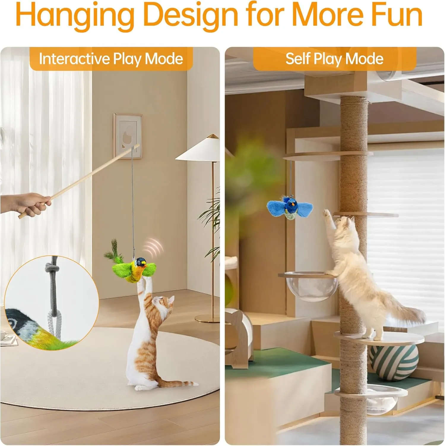 Chirping Bird Cat Toys Hanging Cat Feather Toy - Catnip Interactive Cat Toys for Indoor Cats - Automatic Cat Toy for Cat Exercise & Kicker to Self Play (Blue New)