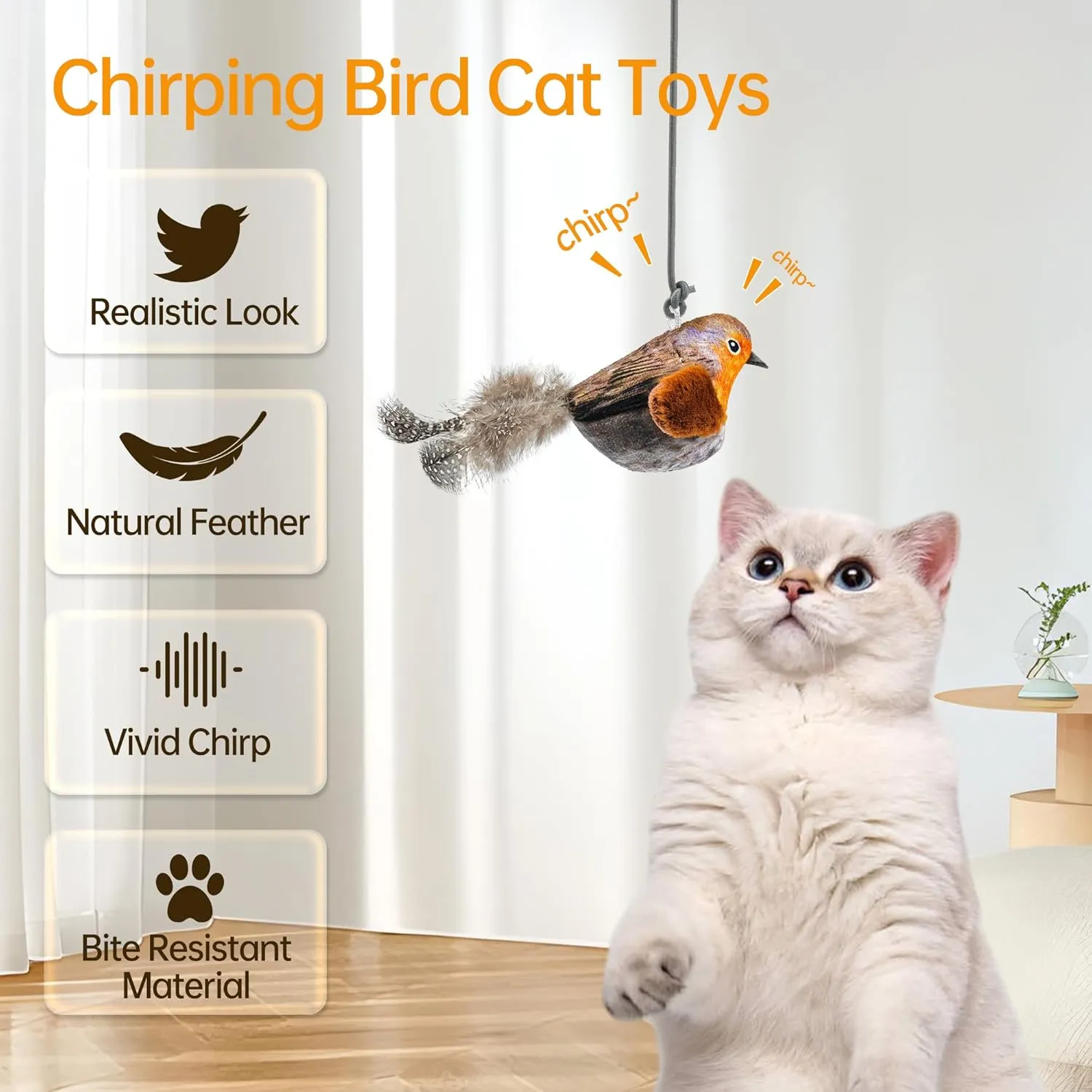 Chirping Bird Cat Toys Hanging Cat Feather Toy - Catnip Interactive Cat Toys for Indoor Cats - Automatic Cat Toy for Cat Exercise & Kicker to Self Play (Blue New)