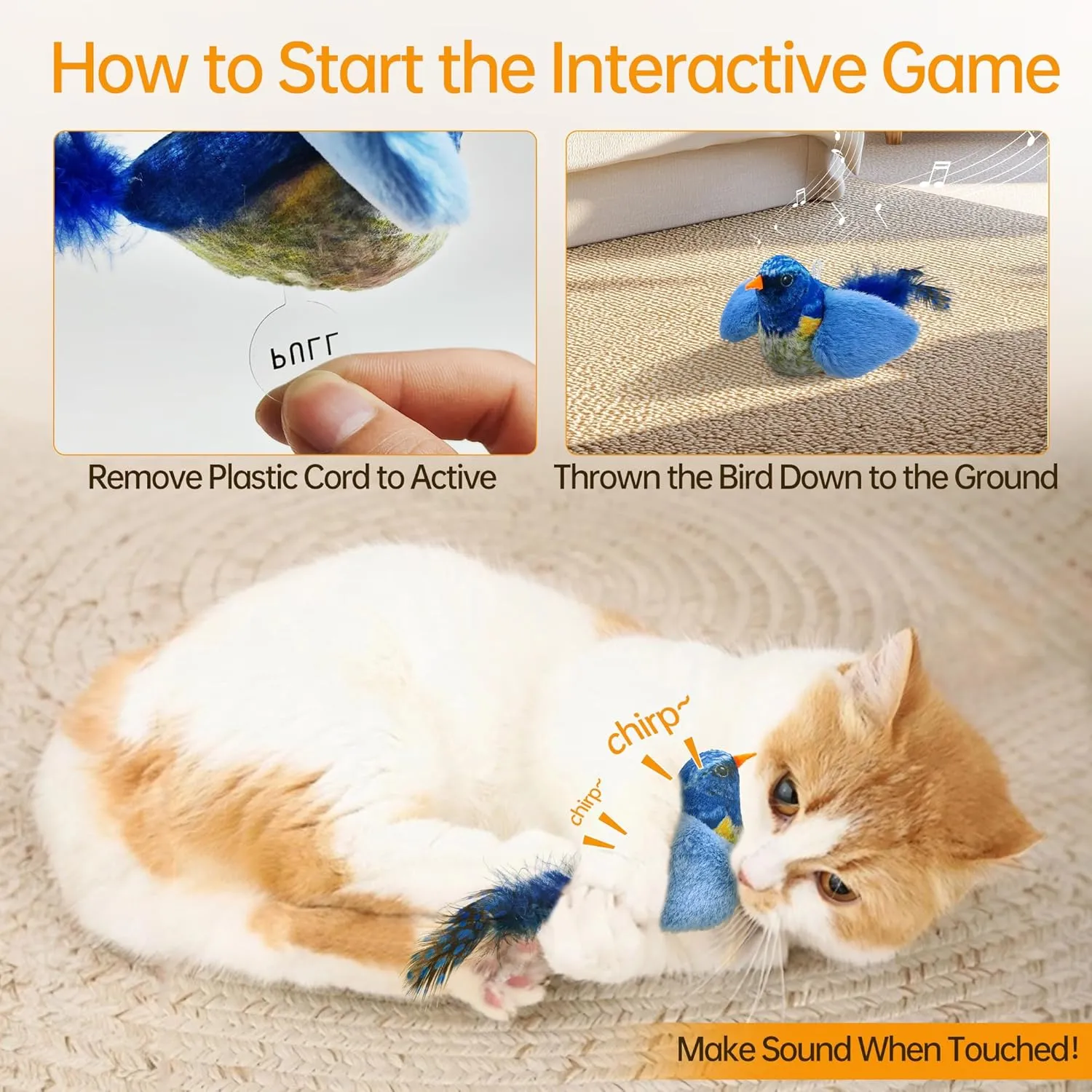 Chirping Bird Cat Toys Hanging Cat Feather Toy - Catnip Interactive Cat Toys for Indoor Cats - Automatic Cat Toy for Cat Exercise & Kicker to Self Play (Blue New)