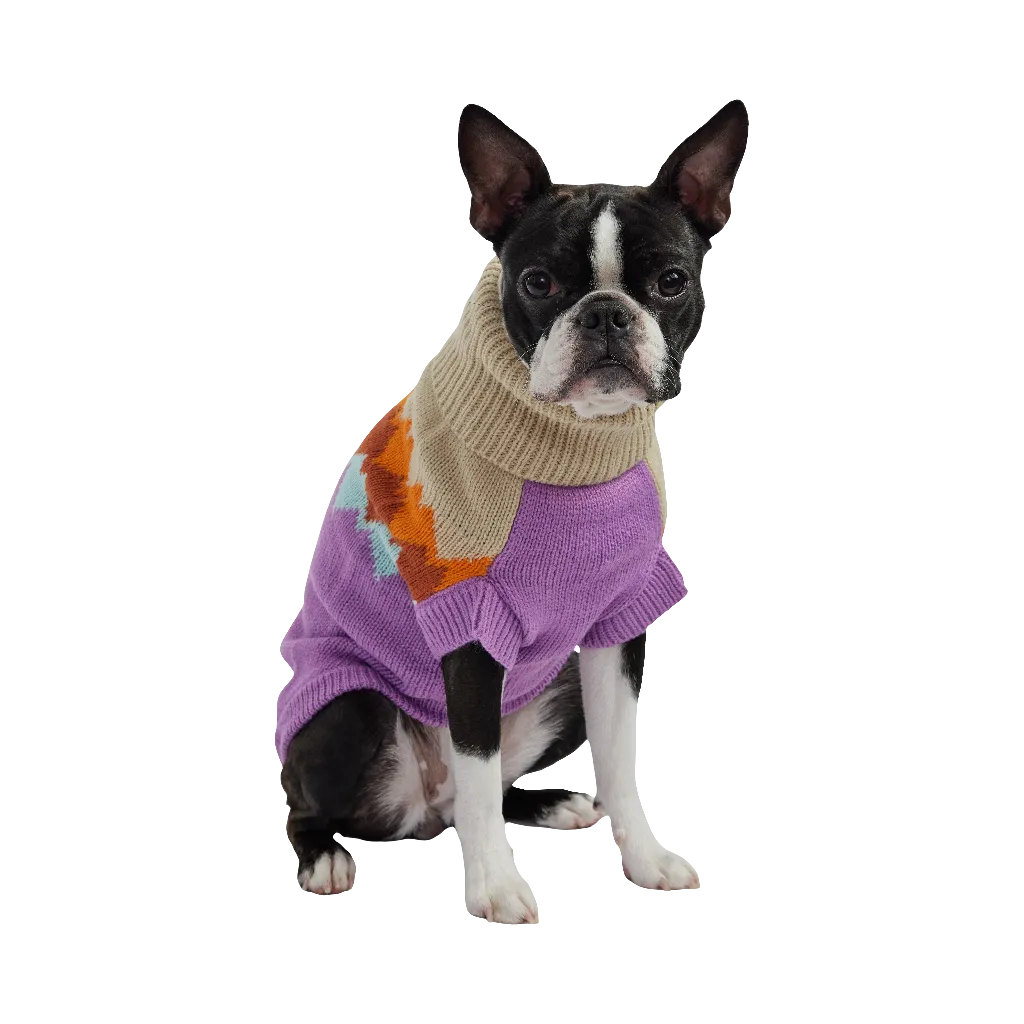 Cozy Fireside Purple Dog Sweater - Warm Knit Turtleneck for Pets