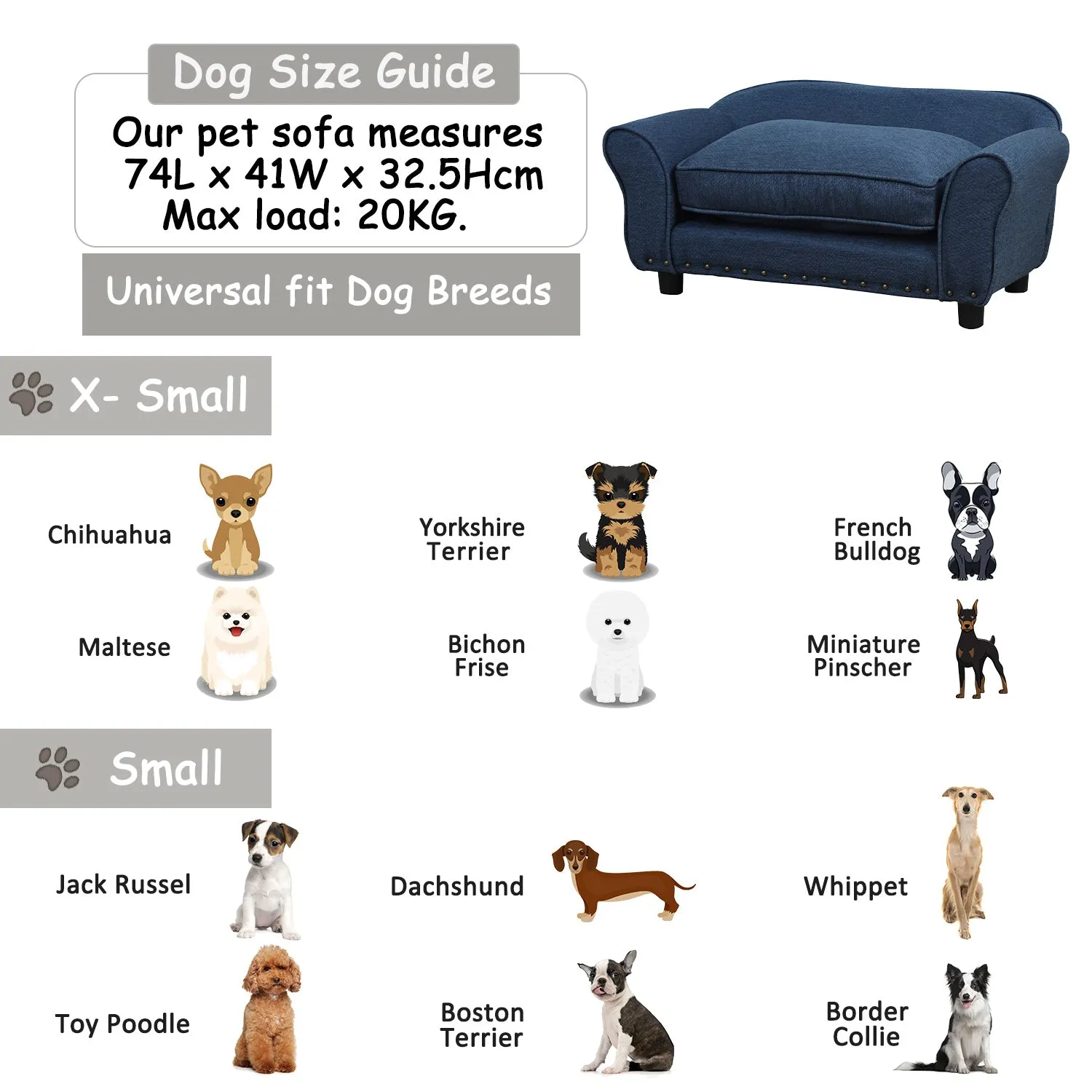 Cushioned Pet Sofa - Blue