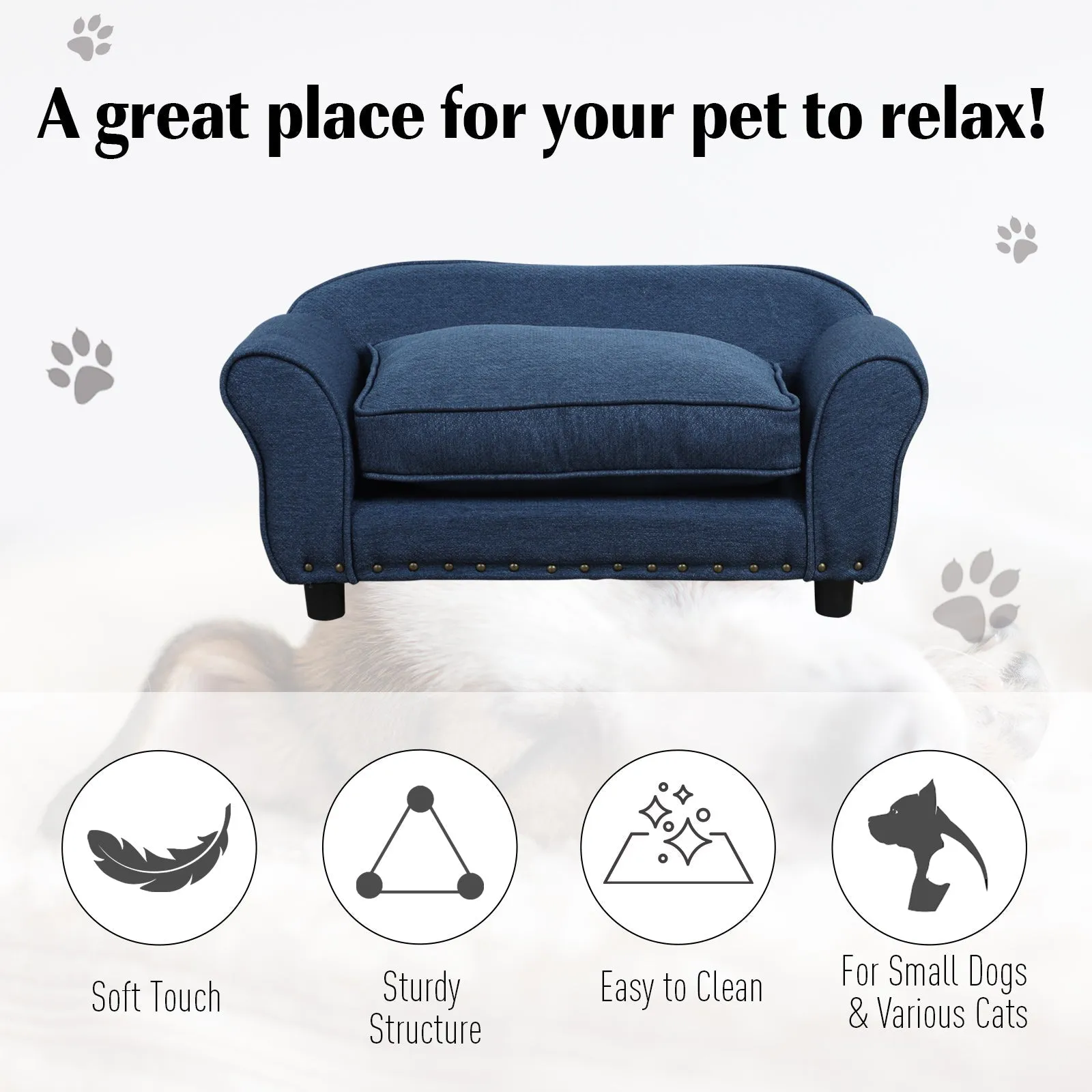 Cushioned Pet Sofa - Blue