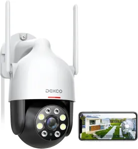 DEKCO 2K WiFi Surveillance Security Camera Outdoor/Home/Dome, Pan-Tilt 360 View, 3MP, Motion Detection and Siren, 2-Way Audio,Full Color Night Vision, Waterproof