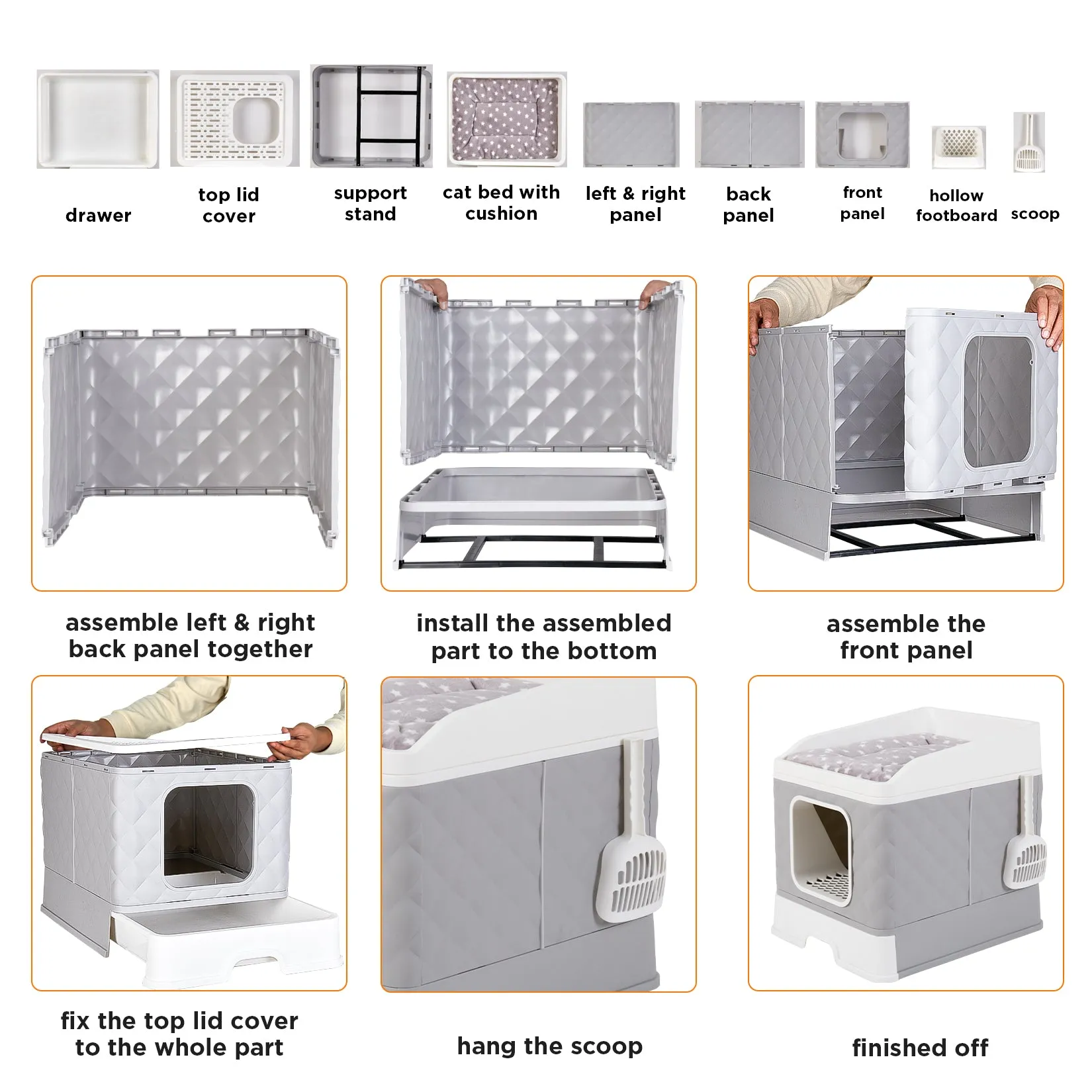 Detachable Cat Litter Box Furniture Top Front-entry Litter Box with Cushion Mat