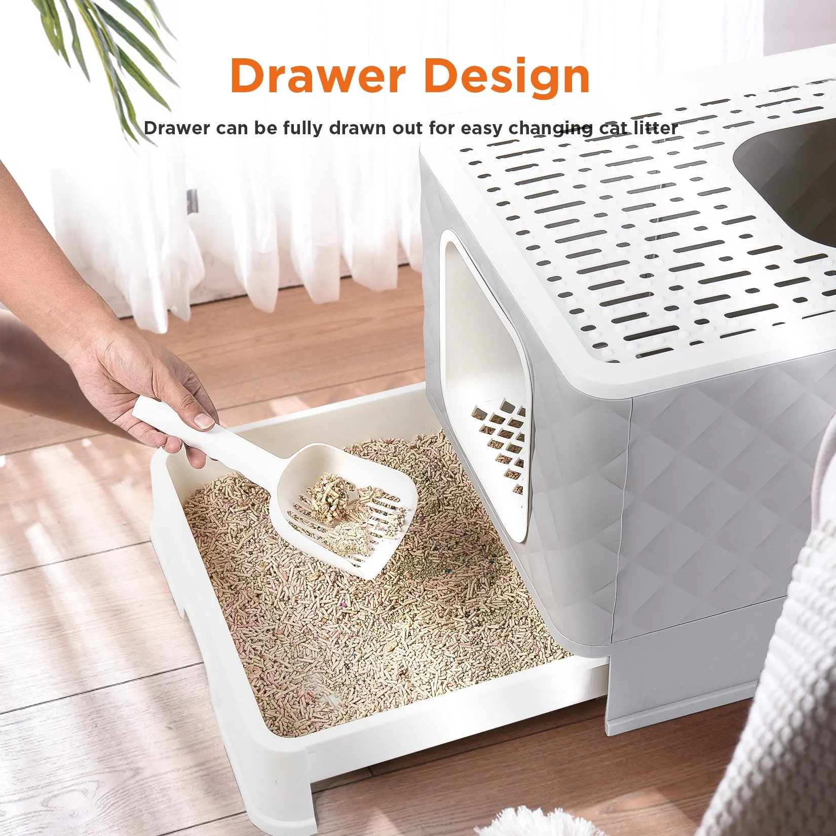 Detachable Cat Litter Box Furniture Top Front-entry Litter Box with Cushion Mat