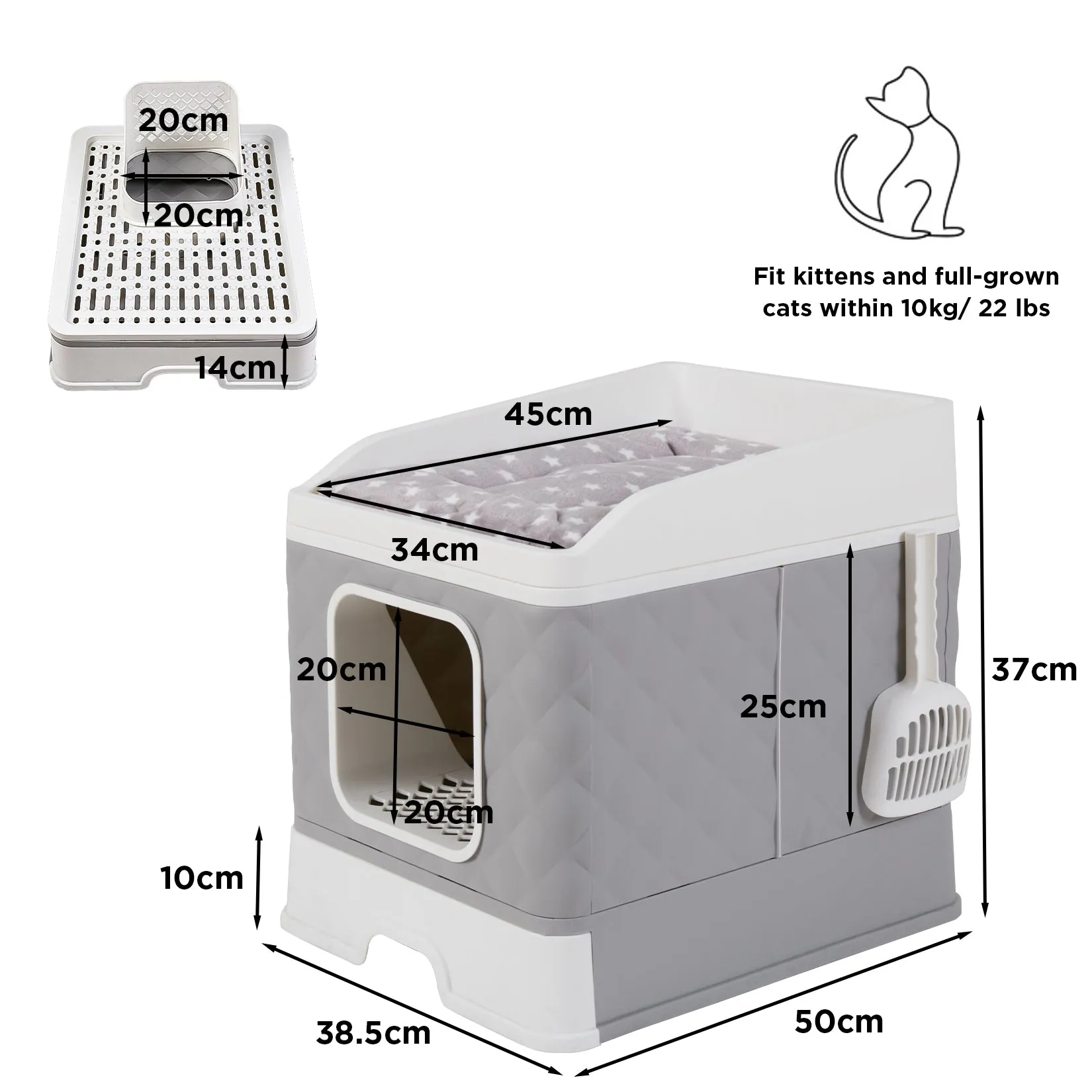 Detachable Cat Litter Box Furniture Top Front-entry Litter Box with Cushion Mat
