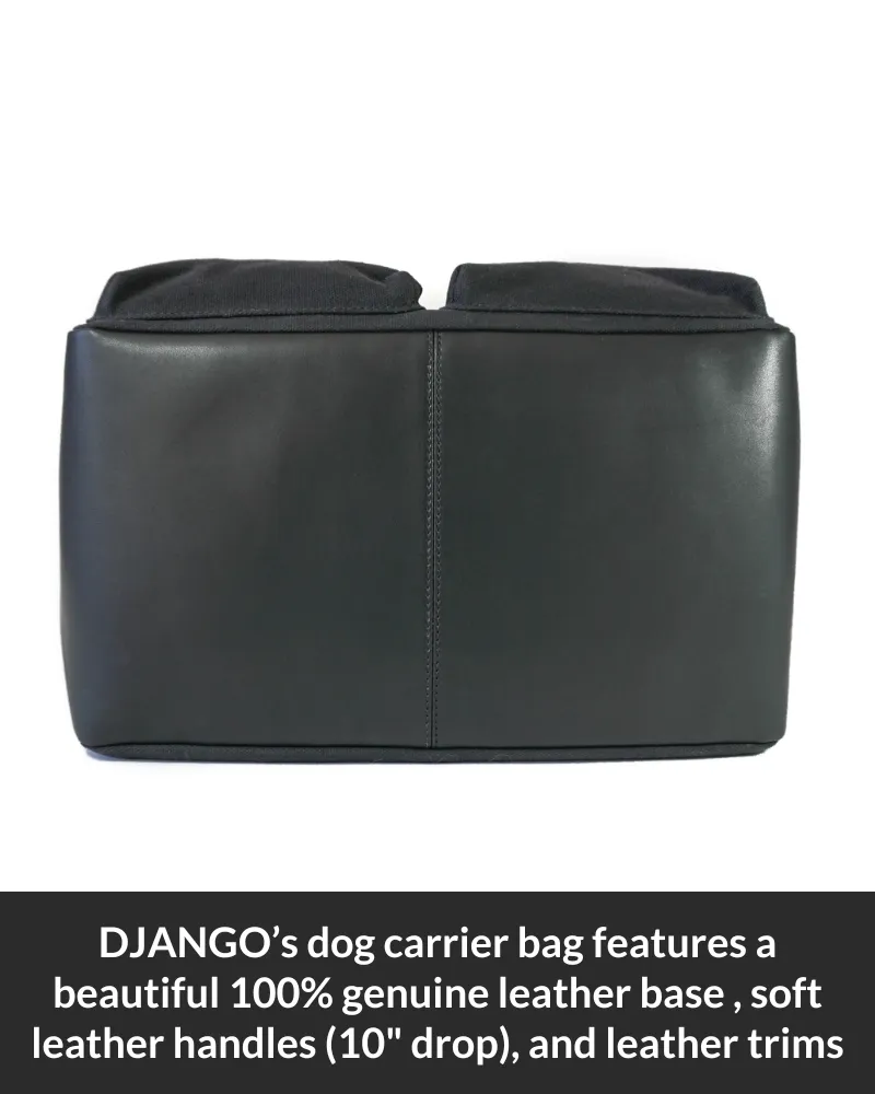 Dog Carrier Bag - Waxed Canvas & Leather Pet Travel Tote - Black