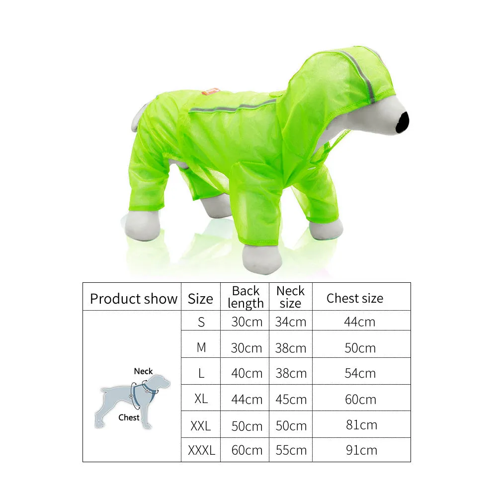 Dog Raincoat Puppy Clothes Pet Rain Jacket Reflective Waterproof Hooded Dog Coat