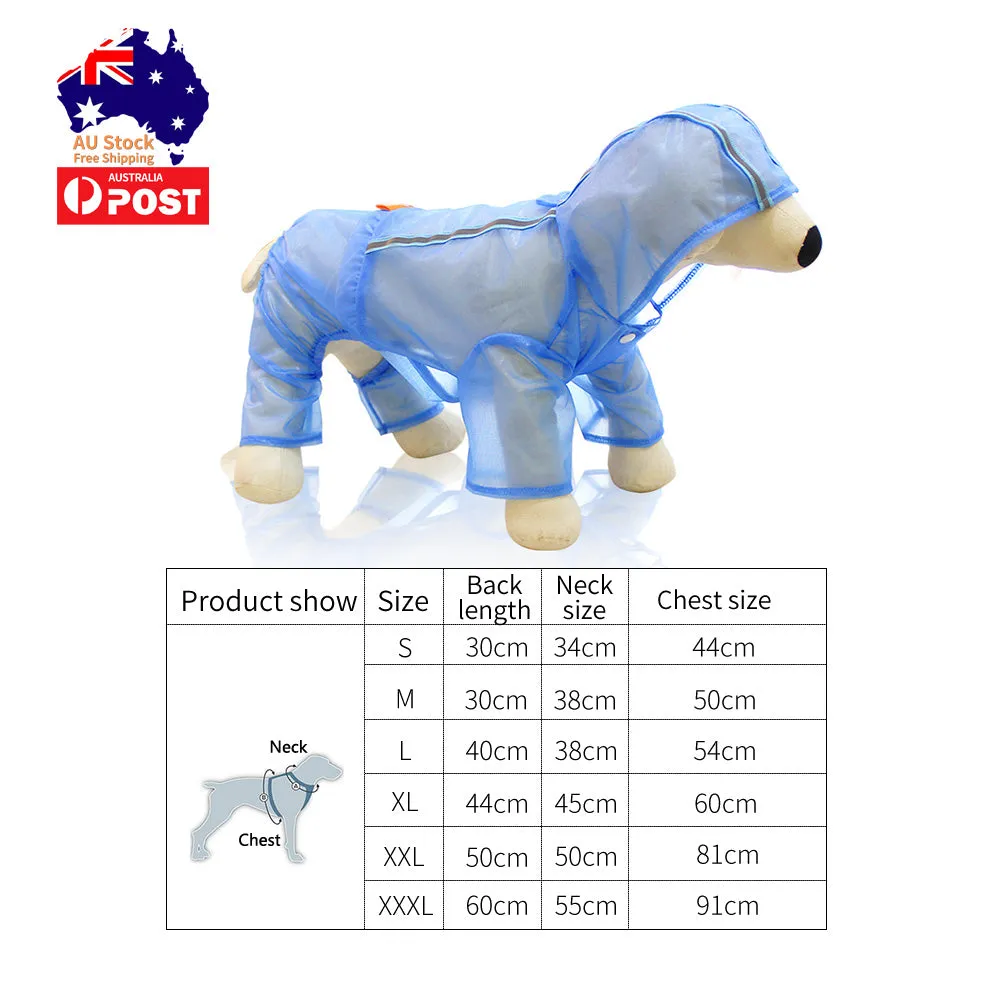 Dog Raincoat Puppy Clothes Pet Rain Jacket Reflective Waterproof Hooded Dog Coat