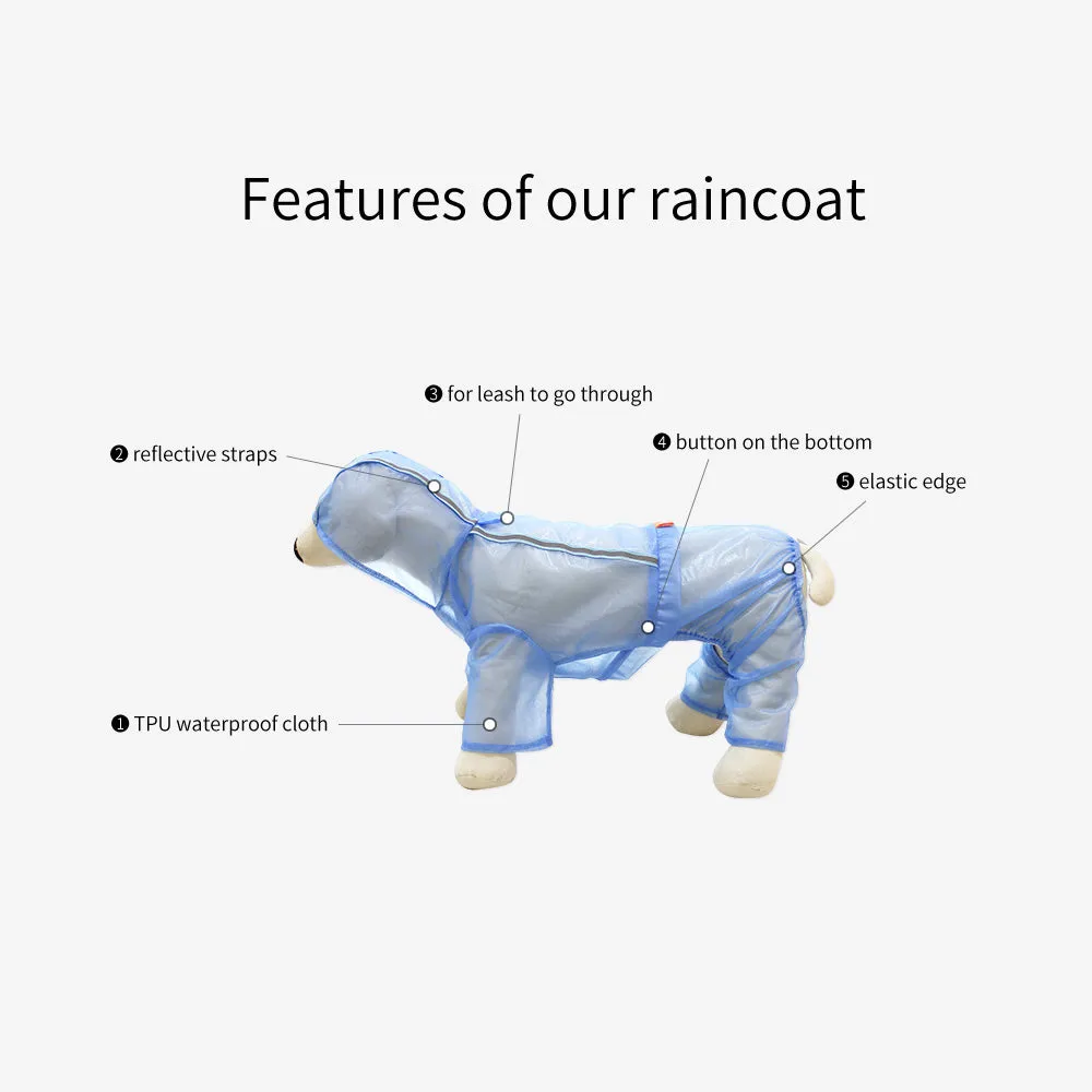 Dog Raincoat Puppy Clothes Pet Rain Jacket Reflective Waterproof Hooded Dog Coat