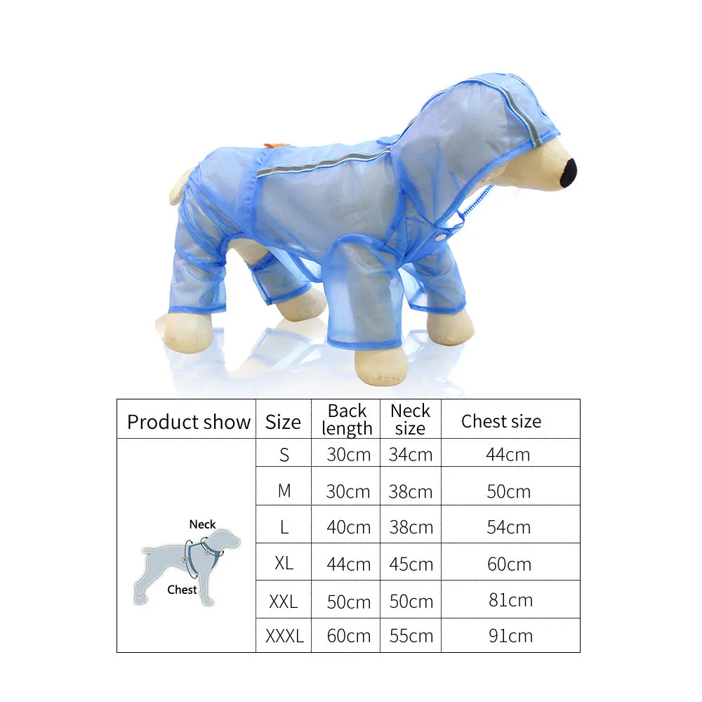 Dog Raincoat Puppy Clothes Pet Rain Jacket Reflective Waterproof Hooded Dog Coat