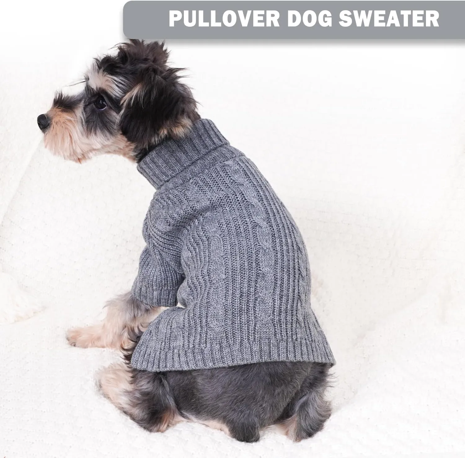 Dog Sweaters for Small Dogs Knitted Small Dog Sweater for Dachshund Winter Dog Clothes Girl Boy Classic Twist Pet Clothes Warm Puppy Sweater Turtleneck Cat Sweater (Grey, Medium)