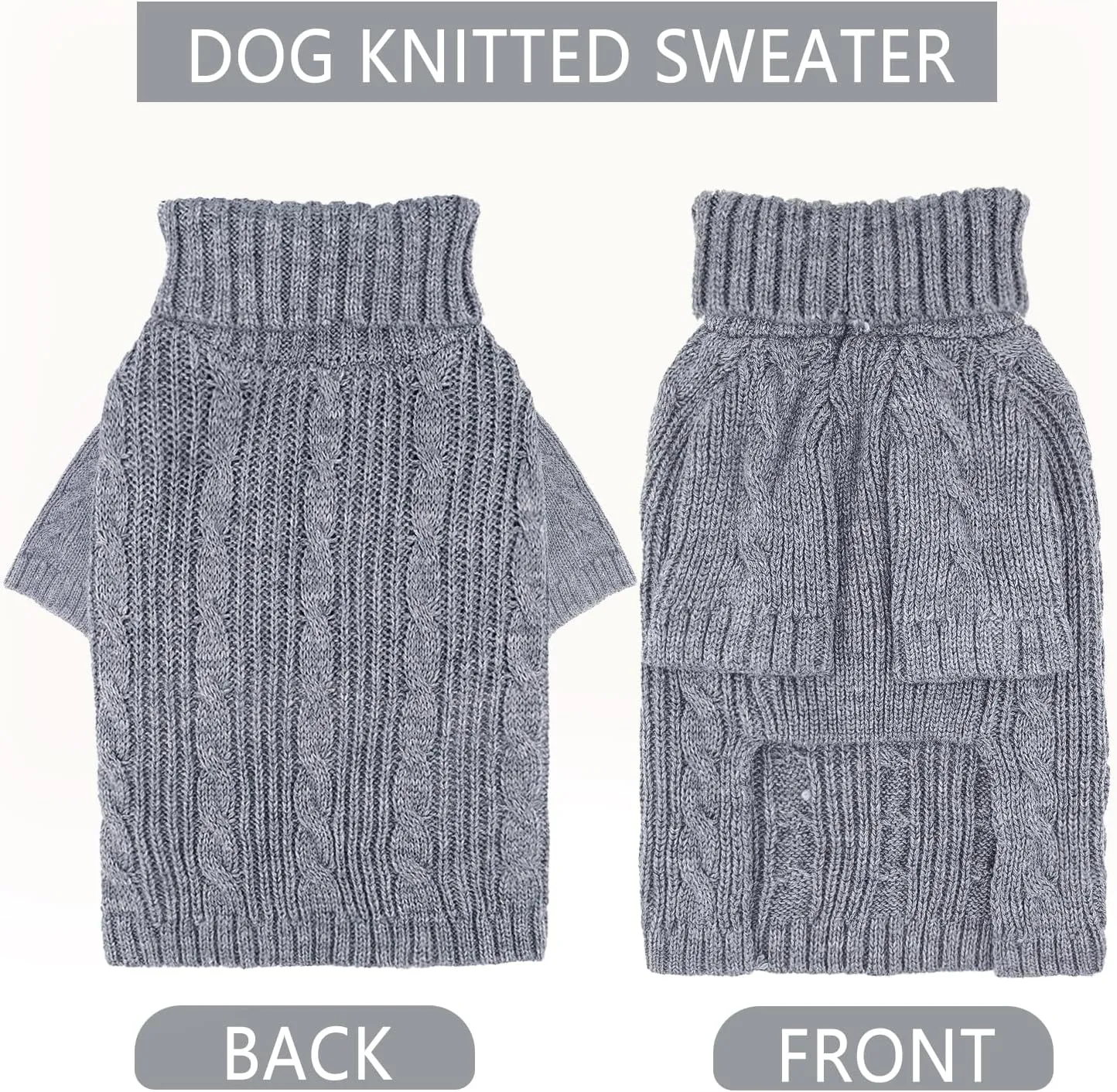 Dog Sweaters for Small Dogs Knitted Small Dog Sweater for Dachshund Winter Dog Clothes Girl Boy Classic Twist Pet Clothes Warm Puppy Sweater Turtleneck Cat Sweater (Grey, Medium)