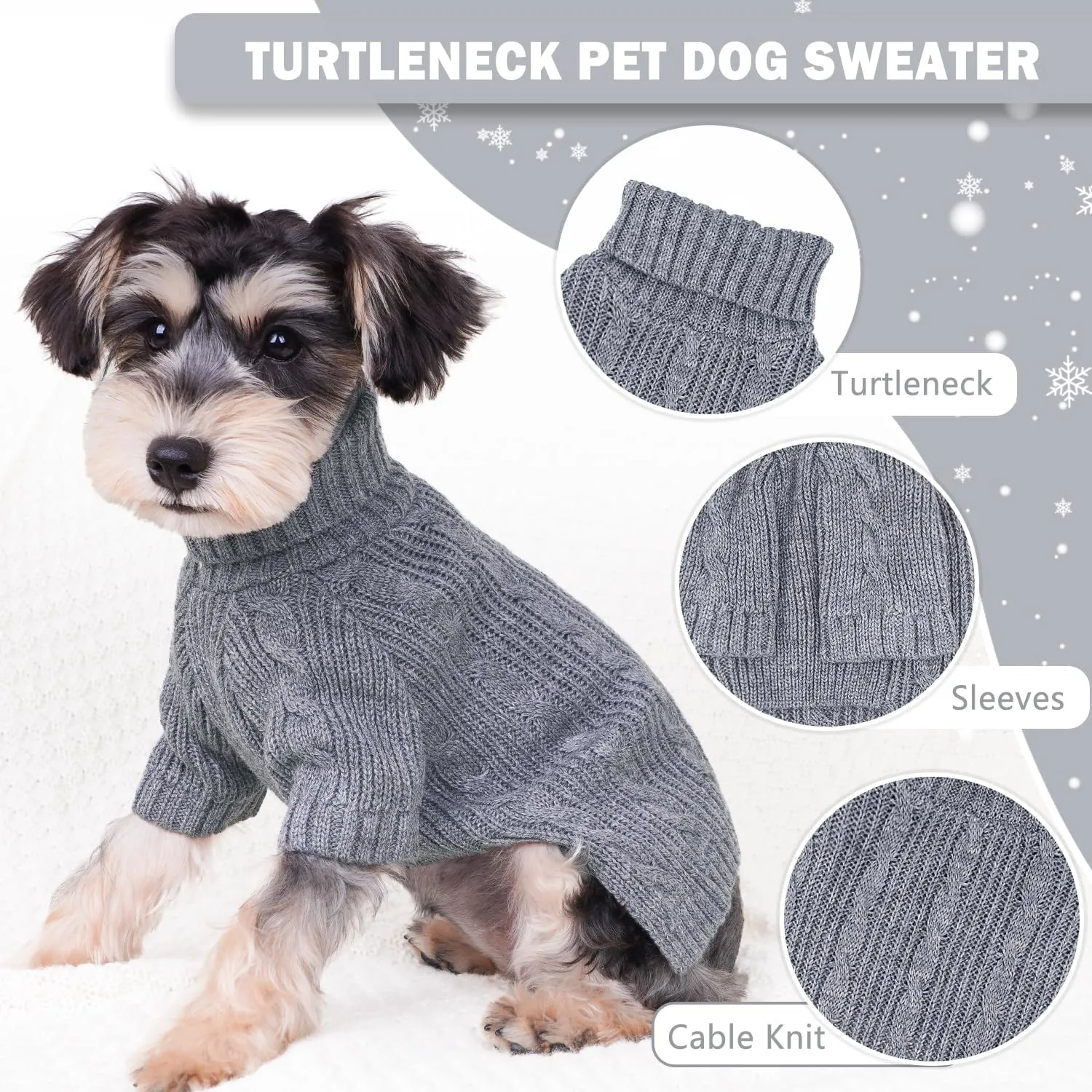 Dog Sweaters for Small Dogs Knitted Small Dog Sweater for Dachshund Winter Dog Clothes Girl Boy Classic Twist Pet Clothes Warm Puppy Sweater Turtleneck Cat Sweater (Grey, Medium)