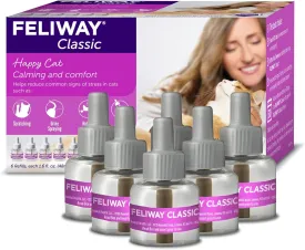 FELIWAY Classic 6 x 30 Day Cat Calming Refills for Pheromone Diffuser, 6 x 48ml Value Pack - Helps Reduce Common Signs of Stress in Cats & Kittens, Enhanced Calming