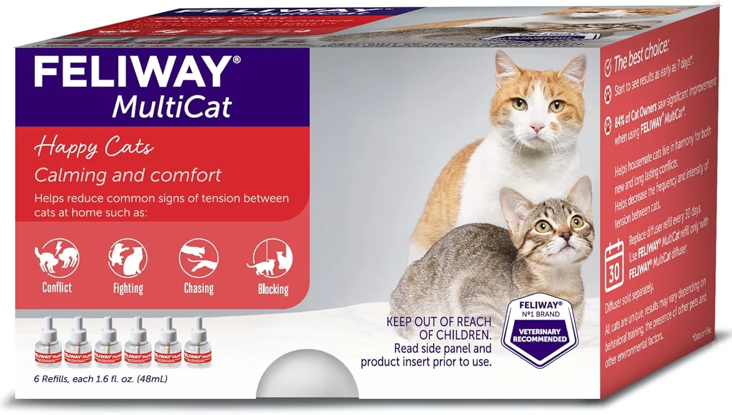 FELIWAY MultiCat 6 x 30 Day Cat Calming Refills for Pheromone Diffuser, 6 x 48ml Value Pack- Helps Reduce Conflicts and Signs of Tension in Multi-Cat Households